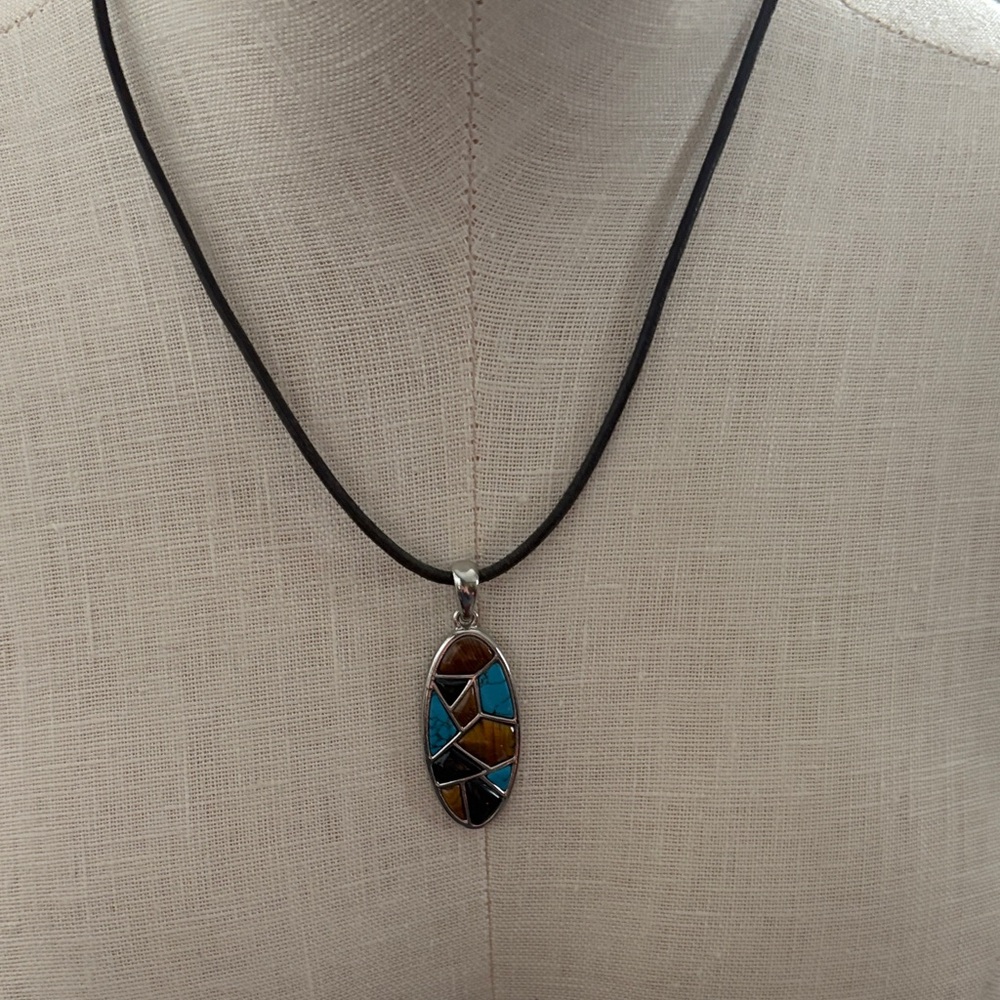 Lia Sophia Matrix Pendant Necklace - Blue, Brown, Black